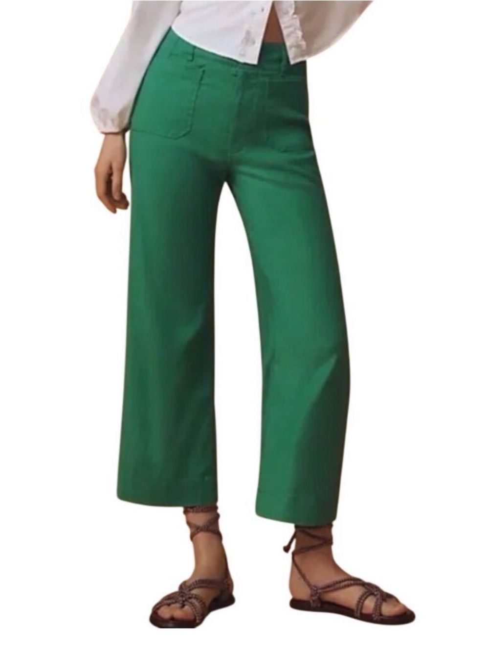 Anthropologie The Colette Cropped Kelly Green Linen Pants